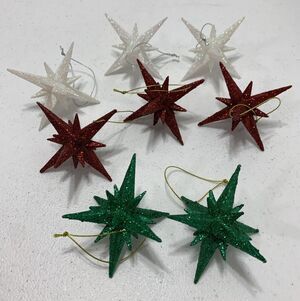 Sputnik Atomic Starburst Ornaments Red Green White Lot Of 8 Christmas Tree